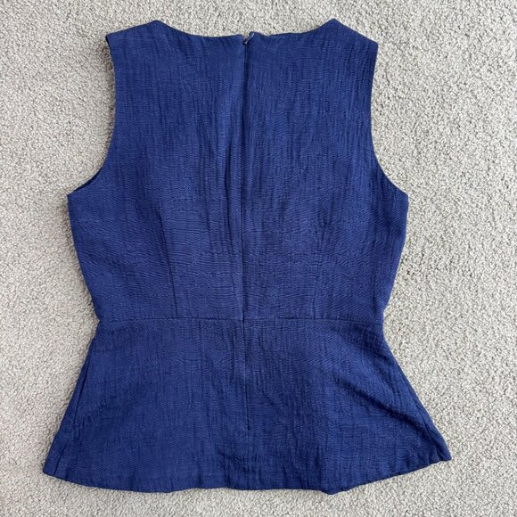 Banana Republic Empire‎ Waist Blue Sleeveless Peplum Top Womens 6 Zip Back Shirt - Picture 6 of 7